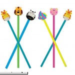 Pencils with Animal Eraser 6 ct Colorful and Fun Pencils with Erasers for Kids. Giraffes Zebra Tiger Fish & Pig  B01AKHZ3Y0